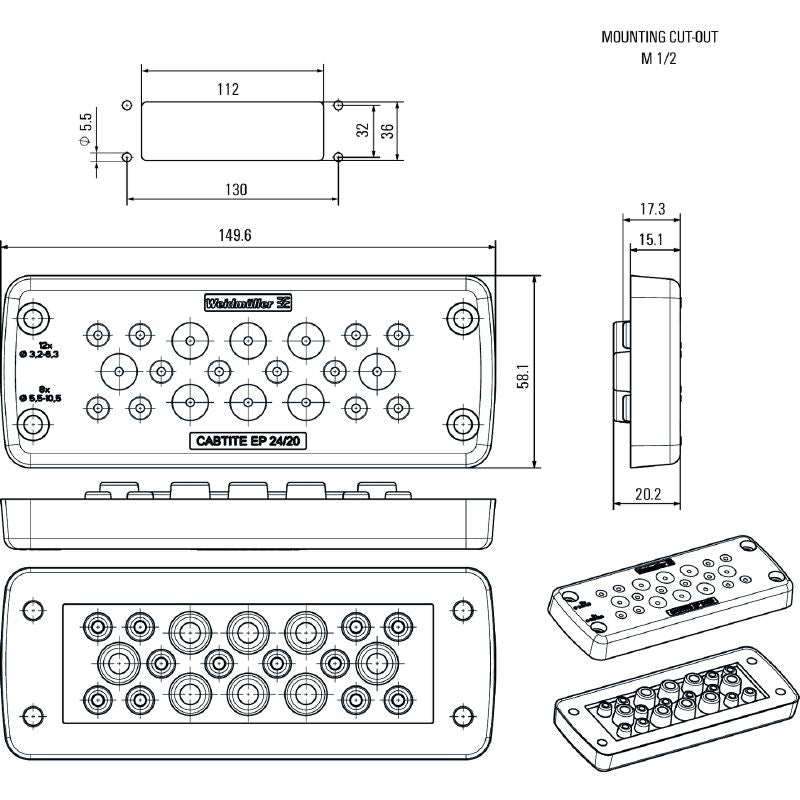 2779360000 - Grey CABTITE EP Cable Entry Plate, 58mm x 149.6mm (Pack of 10)