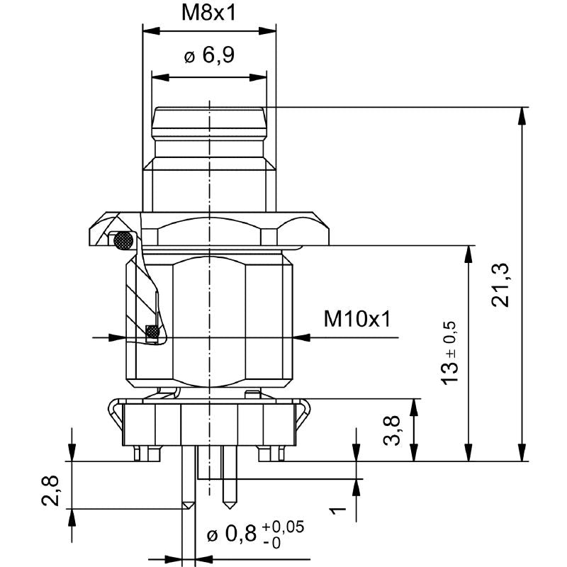 2422950000 - M8 3-Pole Connector with M10 Mounting Thread for PCB (Pack of 25)