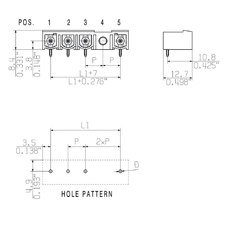 2008090000 - 5-Pole 7.62mm PCB Connector with 90° Angle and Tinned Pins (Pack of 36)