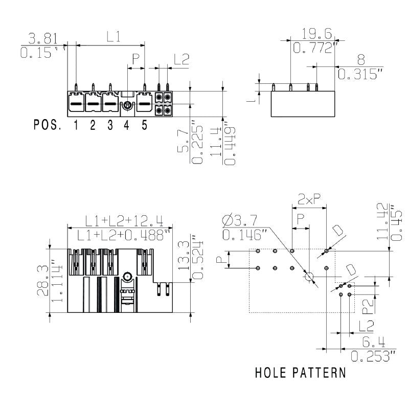 1090060000 - 7.62mm Male PCB Connector with THT Solder Pins (Pack of 36)