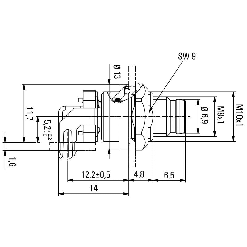 2424330000 - M8 3-Pole Connector, 12mm Height, IP67 Rated, RoHS Compliant (Pack of 10)
