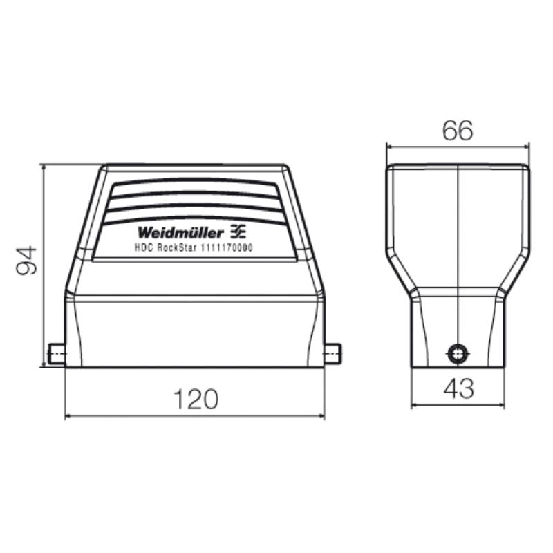 1111150000 - IP65 Rated Diecast Aluminum Housing, 94mm High, Side Entry