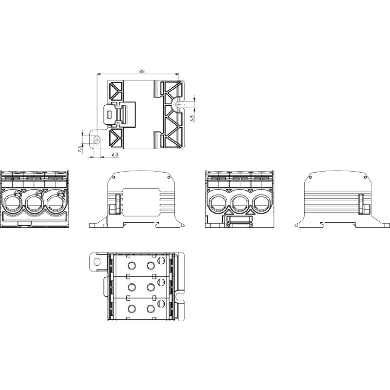 2874570000 - Black 95mm² Distributor Terminal, 232A, 6 Connections