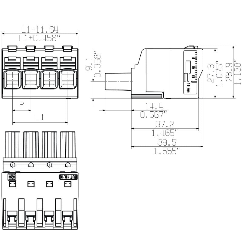 2493400000 - 10.16mm Female PCB Connector with 3 Poles and 180° Angle (Pack of 36)