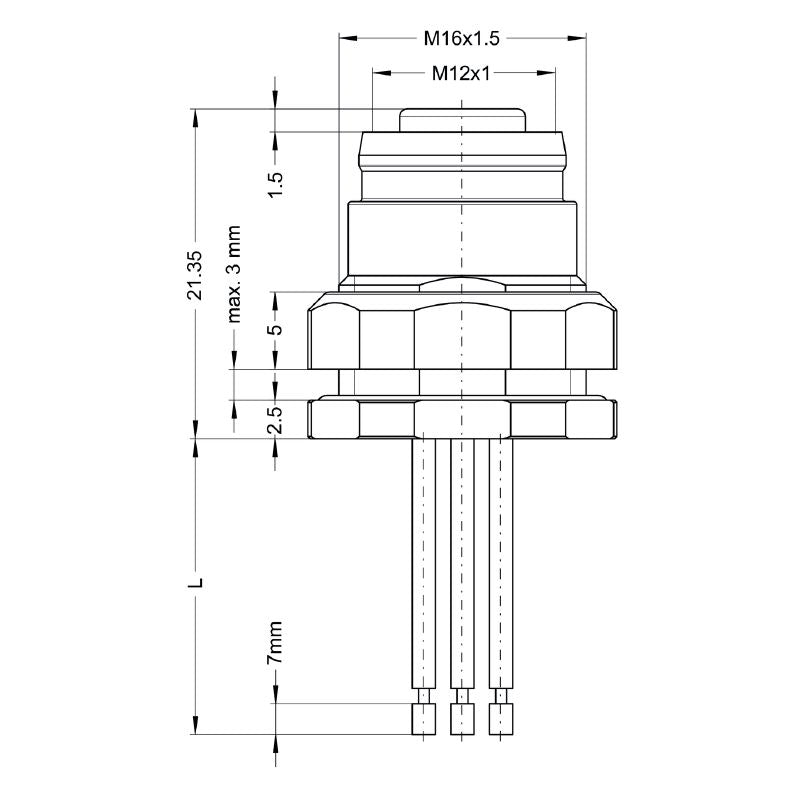 2036550000 - M12 Female Socket with 0.2m Cable and M16 Mounting Thread