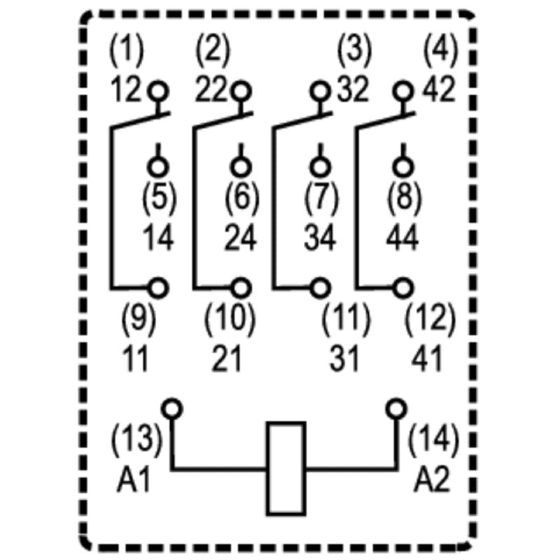 8054360000 - 4-Contact 12V DC Relay with Test Button and AgNi Contacts (Pack of 10)