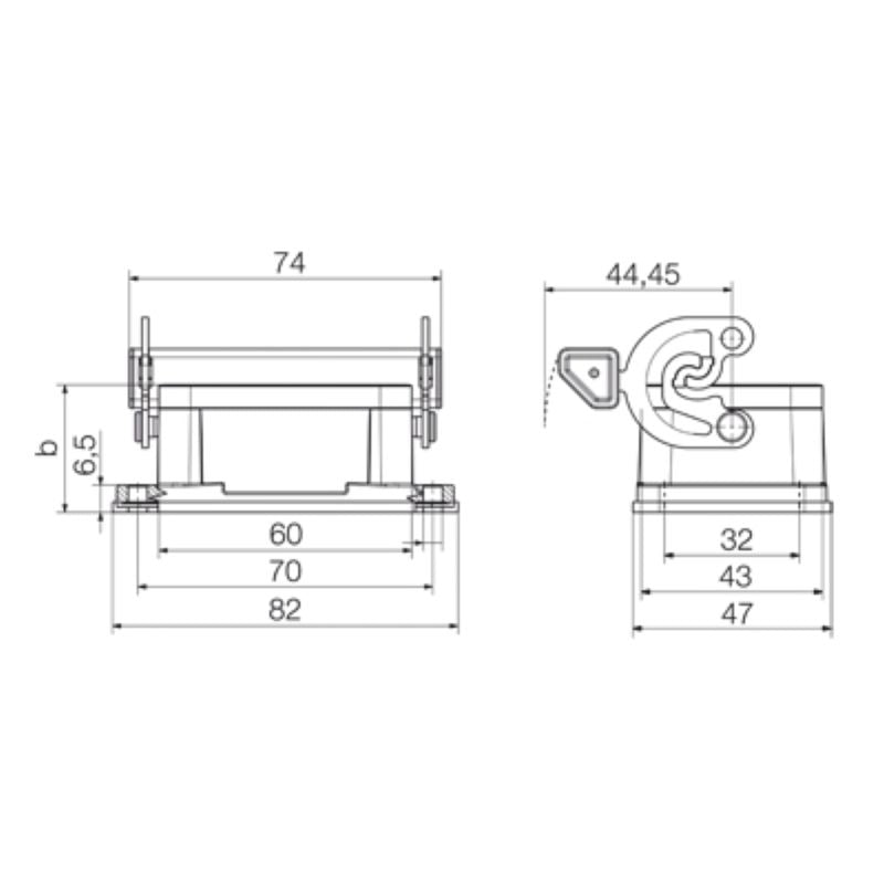 1202100000 - IP65 HDC 06B ALU Enclosure with Bulkhead Housing