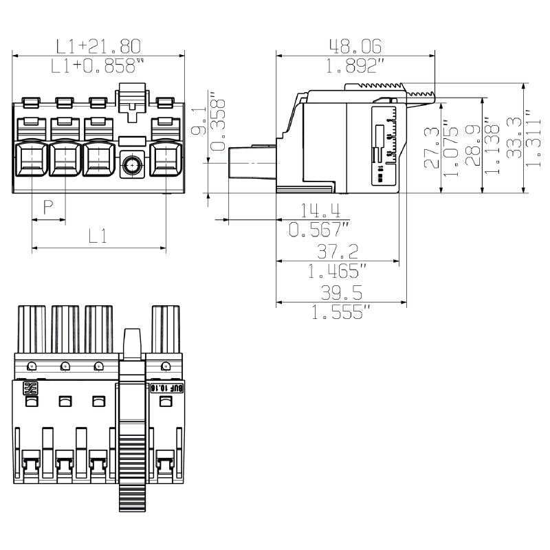 2493220000 - 10.16mm Female Connector for PCB with 4 Poles and PUSH IN Mechanism (Pack of 20)