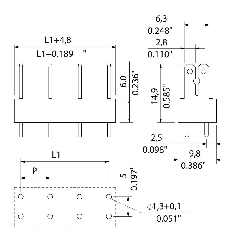 9500670000 - 7.50mm 7-Pole PCB Terminal, 180° Orientation, Tinned Pins (Pack of 50)
