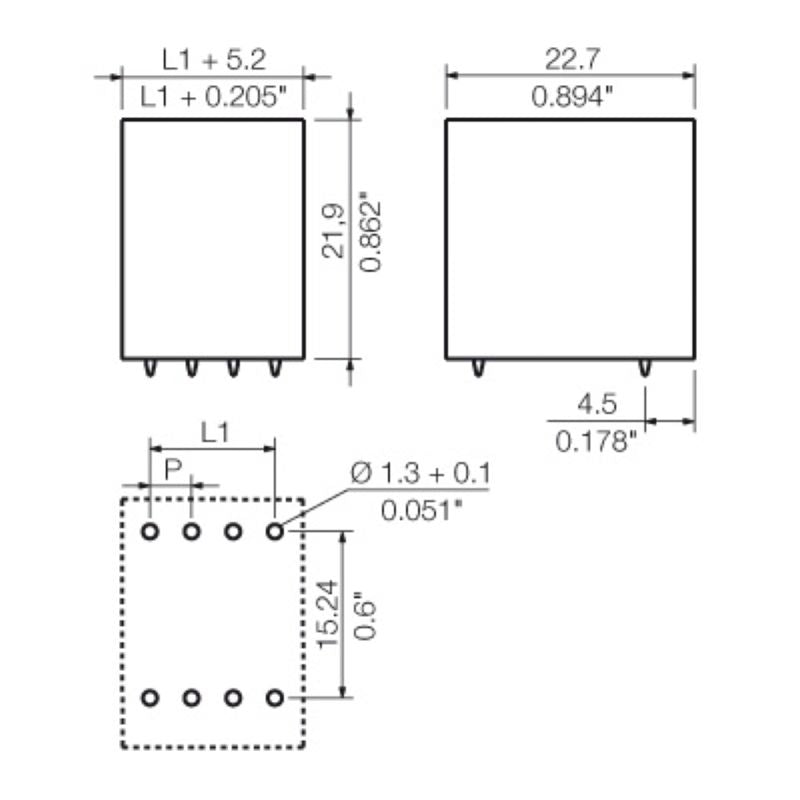 1030980000 - 10-Pole 3.81mm PCB Male Connector for THT/THR Solder (Pack of 50)