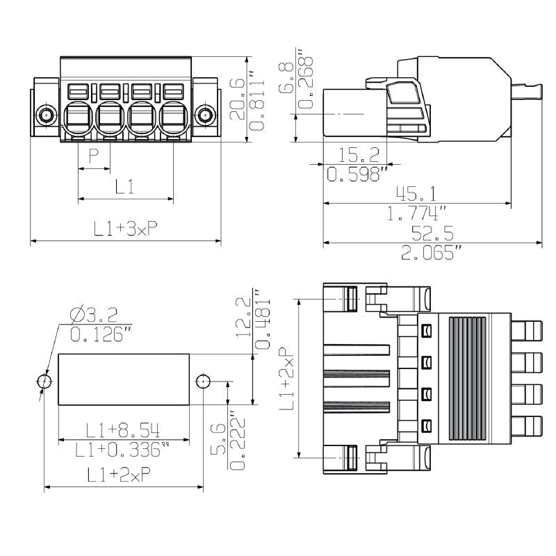 1547570000 - 7.62mm 4-Pole PCB Connector with 180° Push-In Mechanism (Pack of 42)