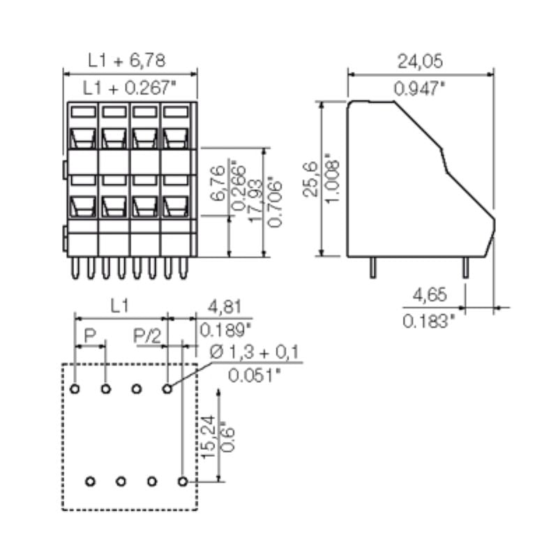 1764830000 - 5.08mm 8-Pole Orange PCB Terminal, 135° Angled Connection (Pack of 50)
