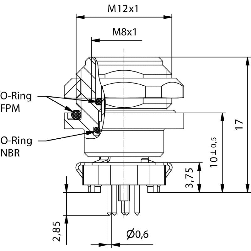 2423370000 - M8 8-Pole Built-in Connector with M10 Mounting Thread (Pack of 25)