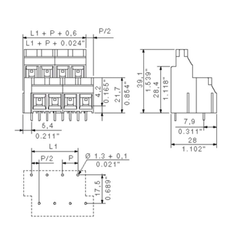 1926350000 - 9.52mm 4-Pole PCB Terminal, 90° Angle, Orange Tinned (Pack of 10)