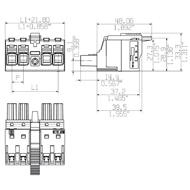 2493250000 - 10.16mm Female PCB Connector, 3 Poles, 180° Angle (Pack of 28)