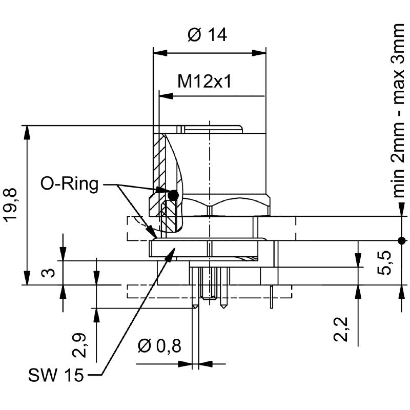 2424230000 - M12 4-Pole Connector with Threaded Mount, RoHS Compliant (Pack of 10)