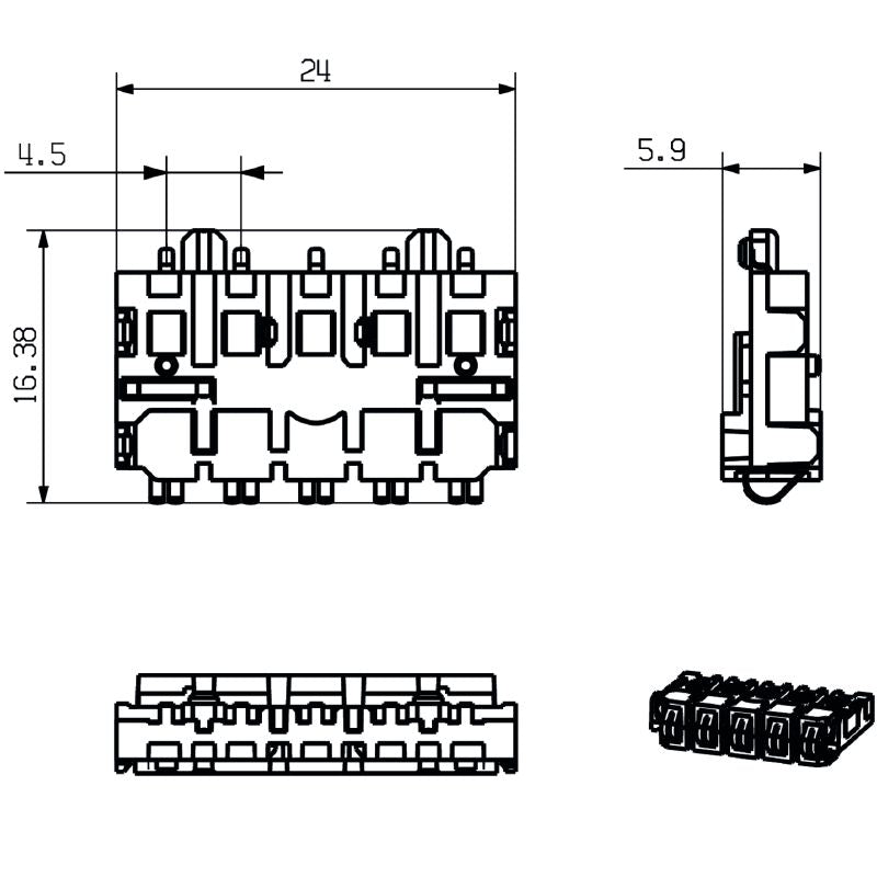 1155840000 - 5-Pole Gold-Plated PCB Connector with 180° Angle (Pack of 78)