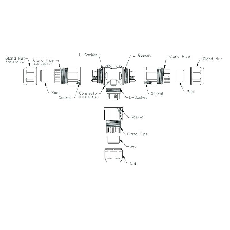 2685590000 - IP68 T-Piece Connecting Module with 3 Poles and Glass Fiber