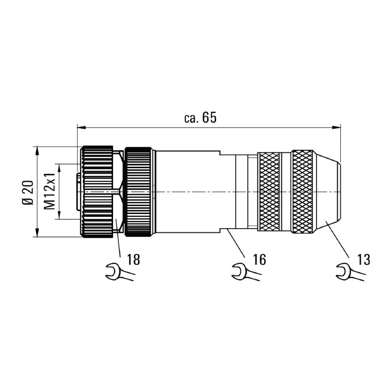 2535650000 - M12 T-Coded Field Attachable Connector, IP67, 12A