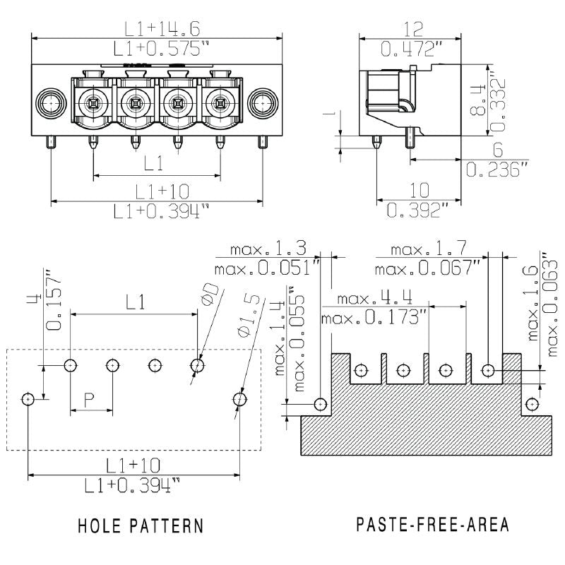 1444070000 - Gold-Plated 5.00mm Right-Angle PCB Connector with 3.2mm Pins (Pack of 90)