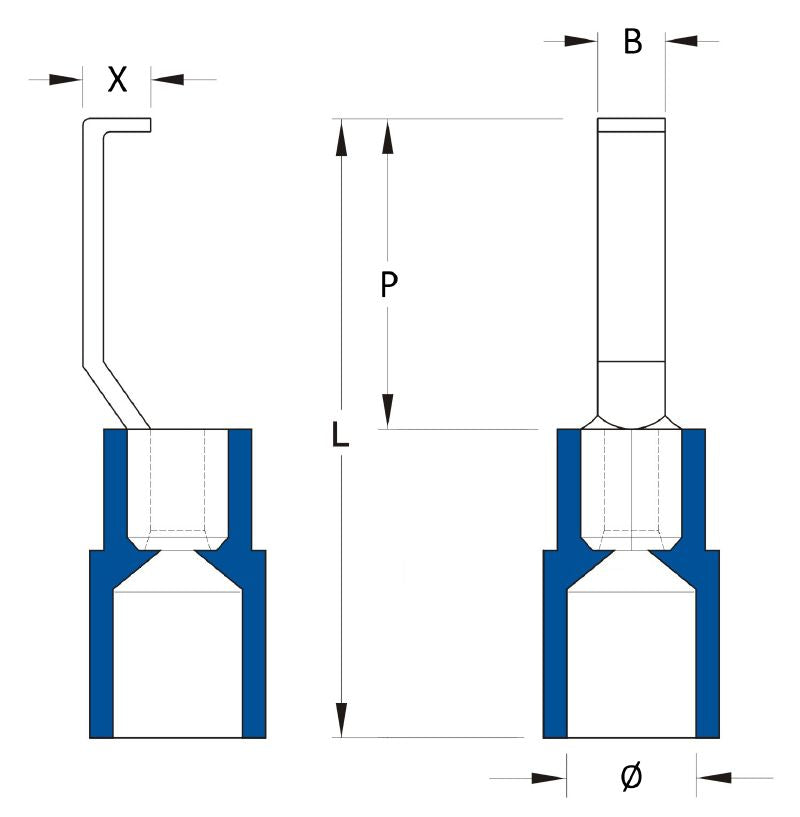 1312450000 - Blue Insulated Hook-Blade Cable Lug for 1.5mm²-2.5mm² (Pack of 100)