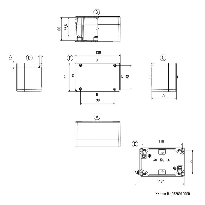 9529190000 - Aluminum Enclosure 82mm High, Silver Grey, 1.066kg Capacity