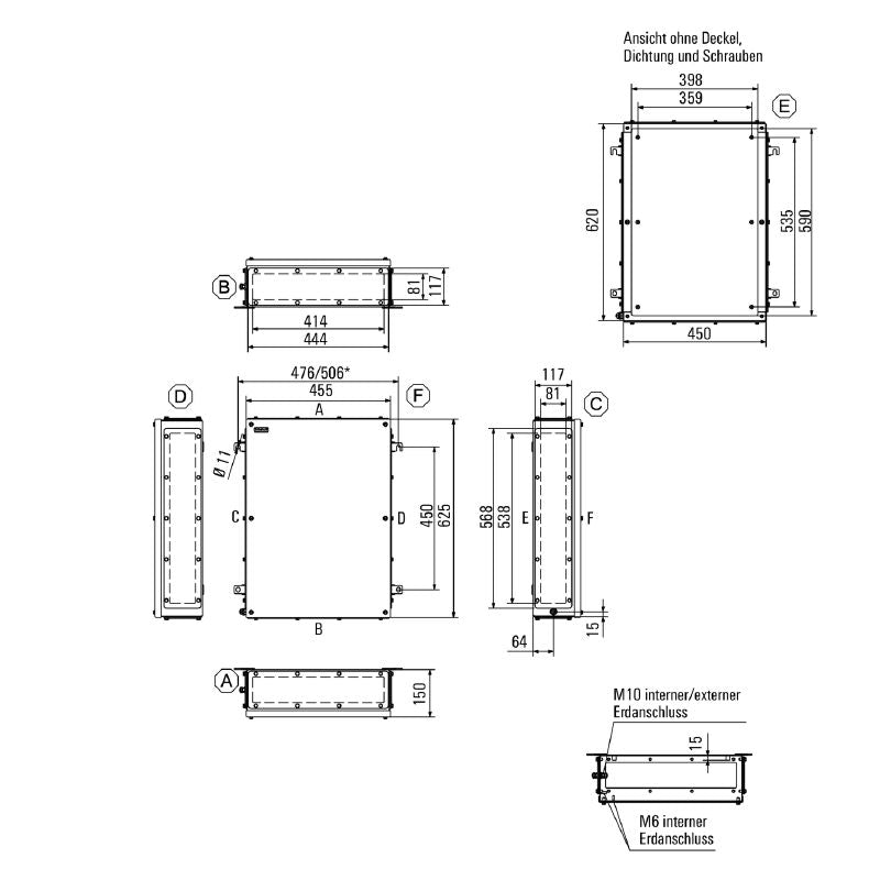 1196430000 - Stainless Steel Terminal Box, 620x450x150mm, Gland Plates Included
