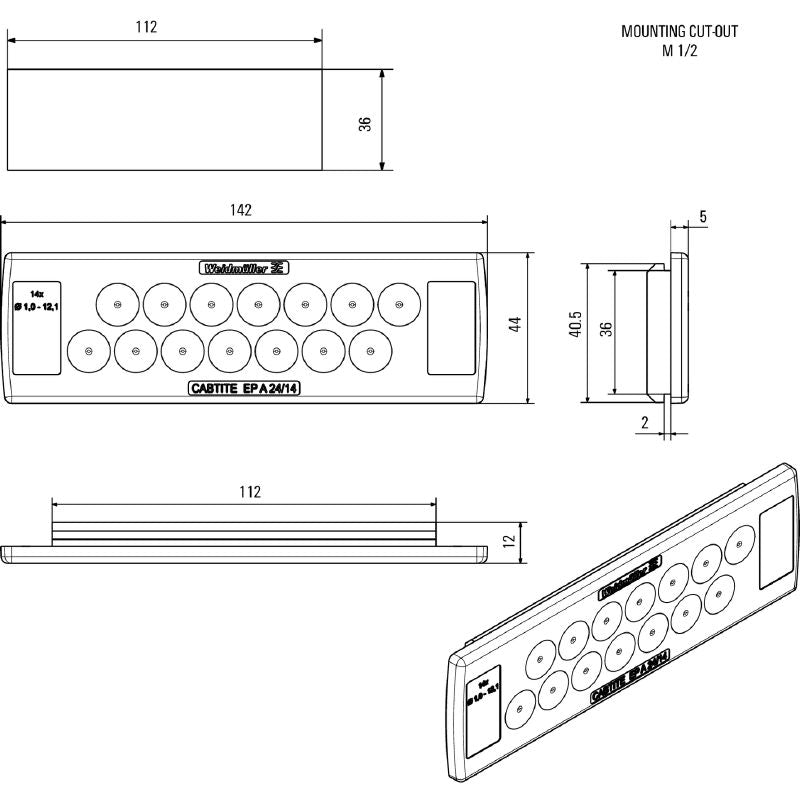 2743550000 - Grey Cable Entry Plate 44mm x 142mm x 12mm, TPE Material (Pack of 10)