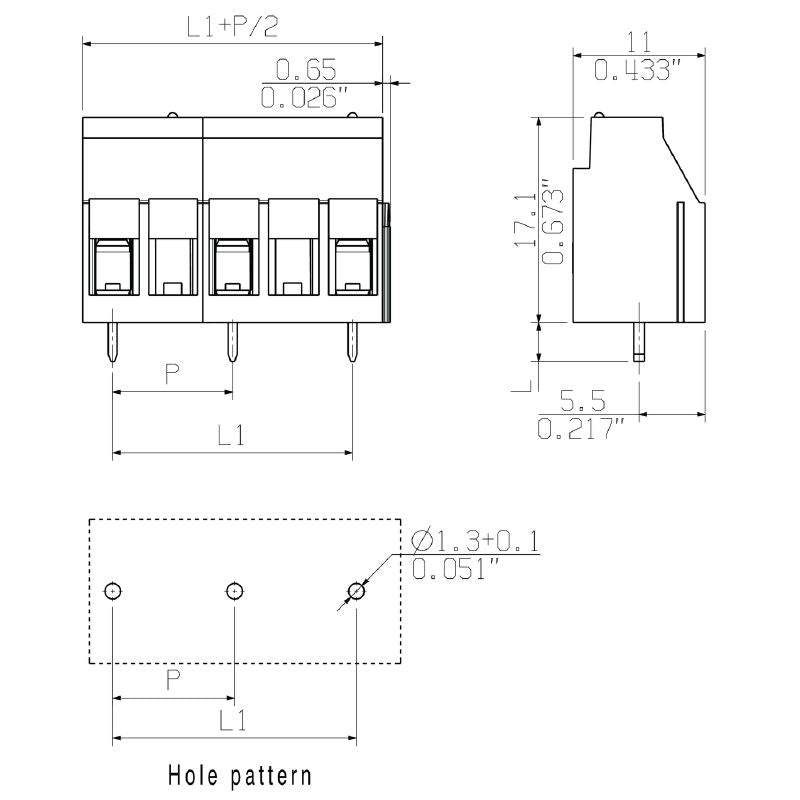 2613370000 - 10.16mm PCB Terminals with 3 Poles at 90° Angle (Pack of 50)