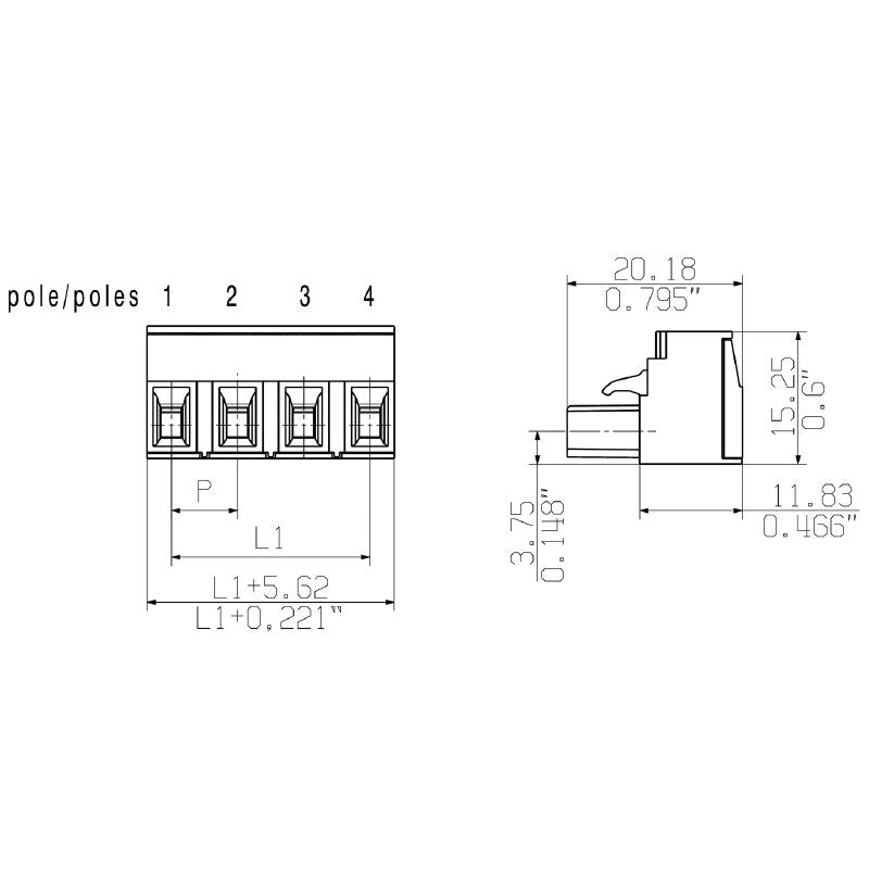 1486340000 - 8-Pole 180° Female PCB Connector with Clamping Yoke (Pack of 25)