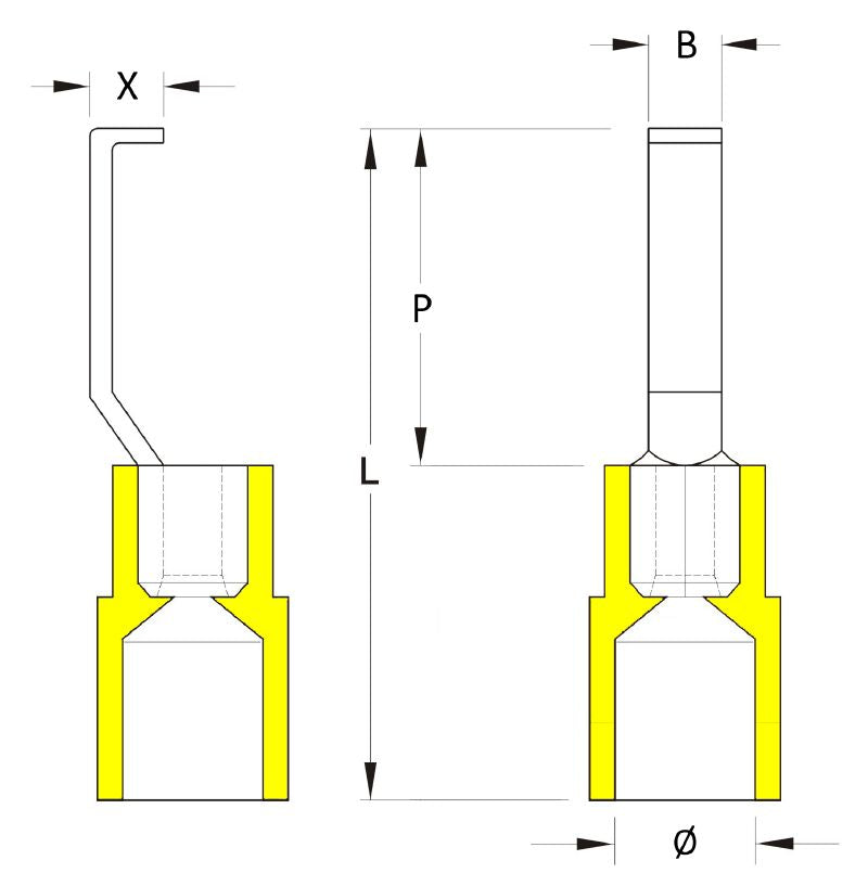 1216230000 - Yellow Isolated Hook-Blade Cable Lug, 4-6 mm² (Pack of 100)