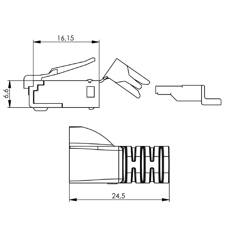 8813110000 - Cat.6A RJ45 Connector with Kink Protection, 5.5-6.2mm Diameter (Pack of 10)