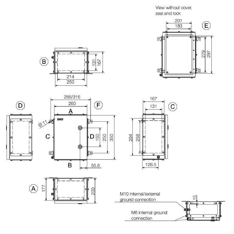 1200160000 - Stainless Steel Terminal Box 350mm x 260mm x 200mm