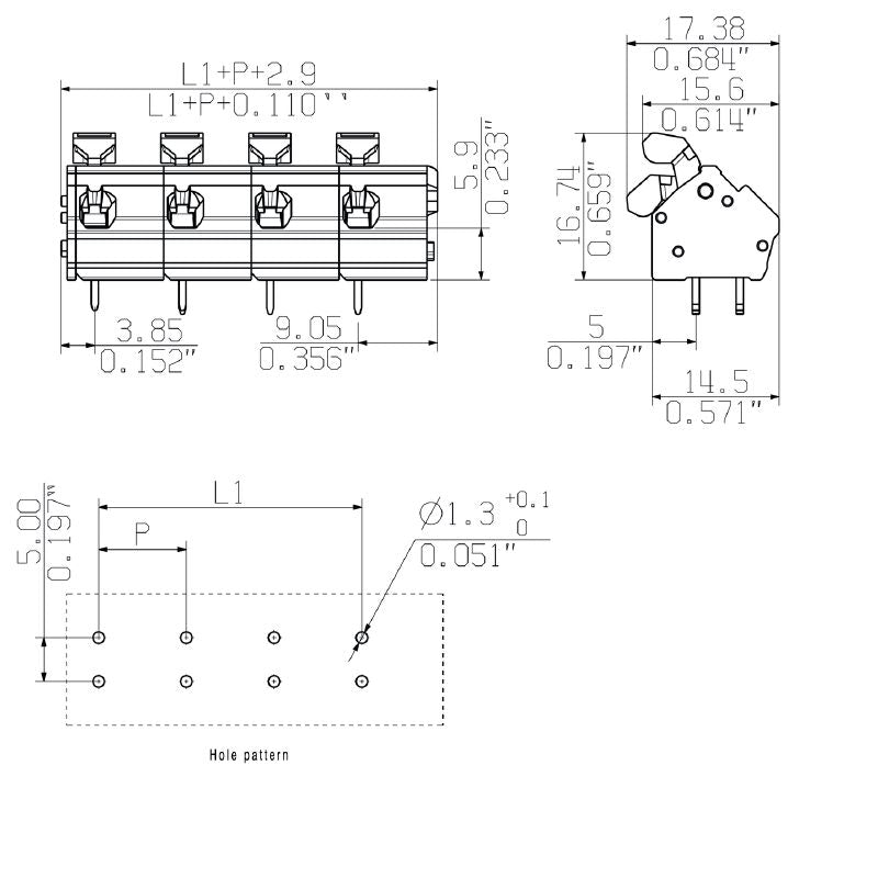 1953580000 - 10mm Pitch Terminal Board, 2 Poles, 3.5mm Solder Pin (Pack of 100)
