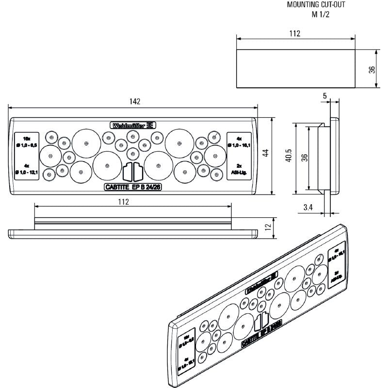 2743680000 - TPE Cable Entry Plate 44mm H, Grey, IP54 Rated (Pack of 10)
