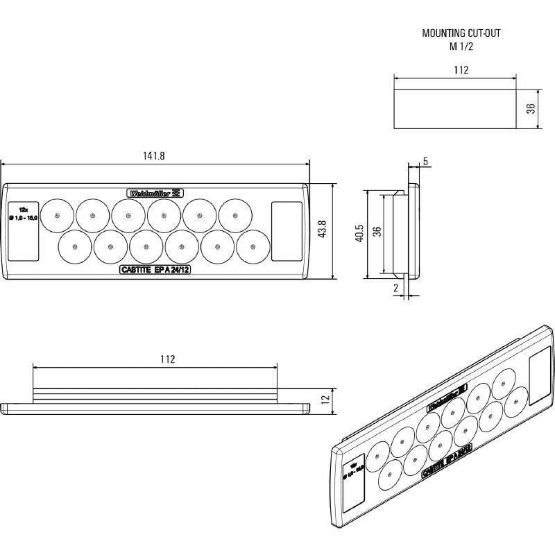 2743540000 - Grey TPE Cable Entry Plate, 44mm x 142mm x 12mm (Pack of 10)