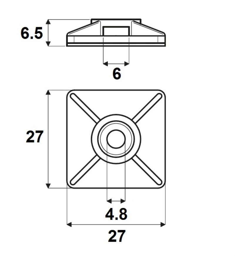 1289400000 - Durable 27x27mm Self-Adhesive Cable Ties, 80N Strength (Pack of 100)