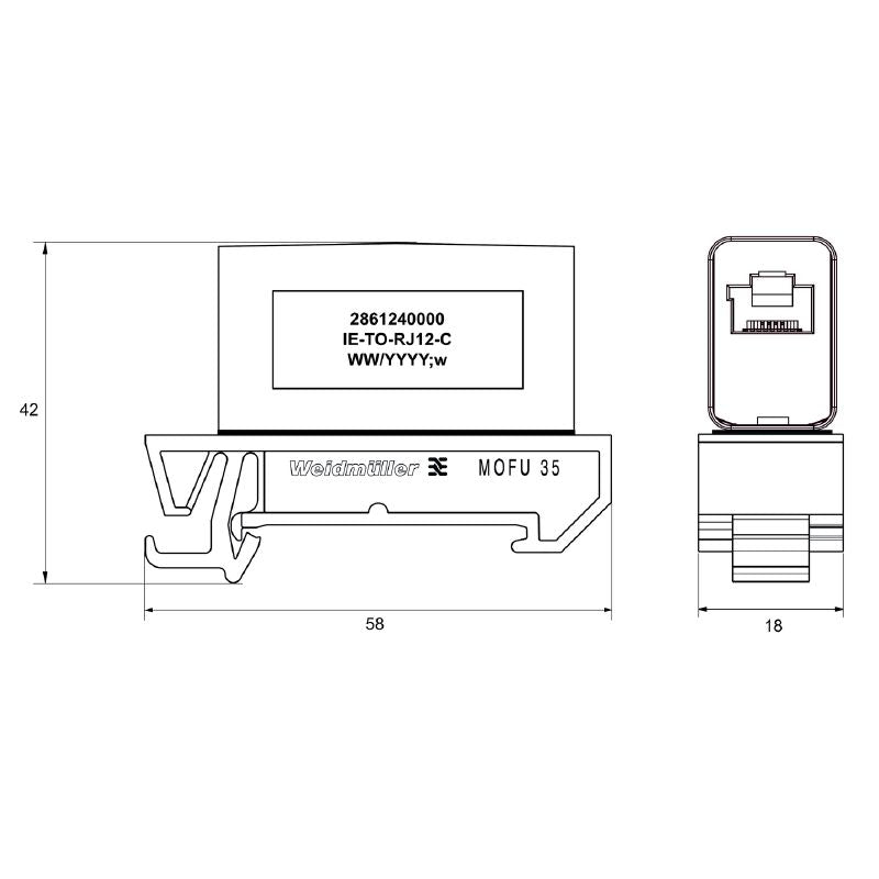 2861240000 - IP20 Beige/Black RJ12 Mounting Rail Outlet (Pack of 10)