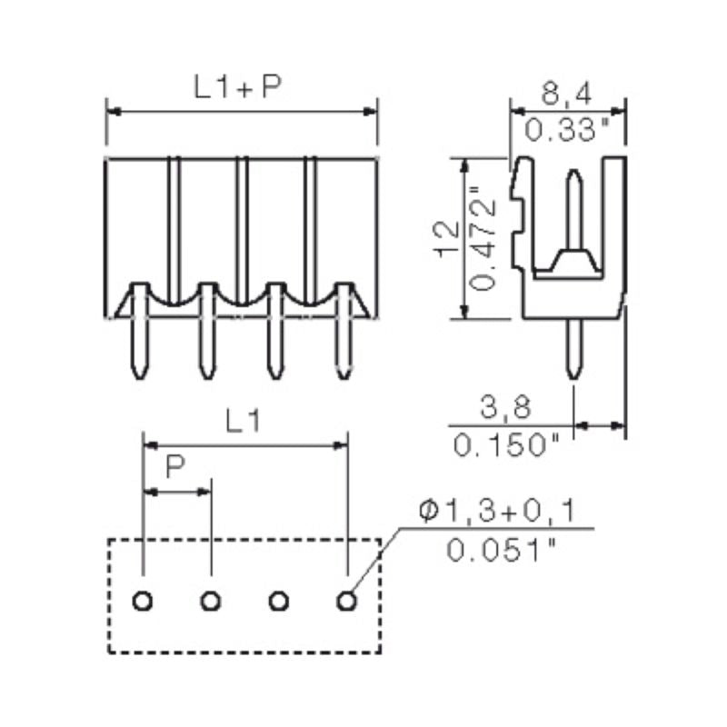 1537740000 - 5mm Pitch 3-Pole Male PCB Connector, 180° Angle (Pack of 100)
