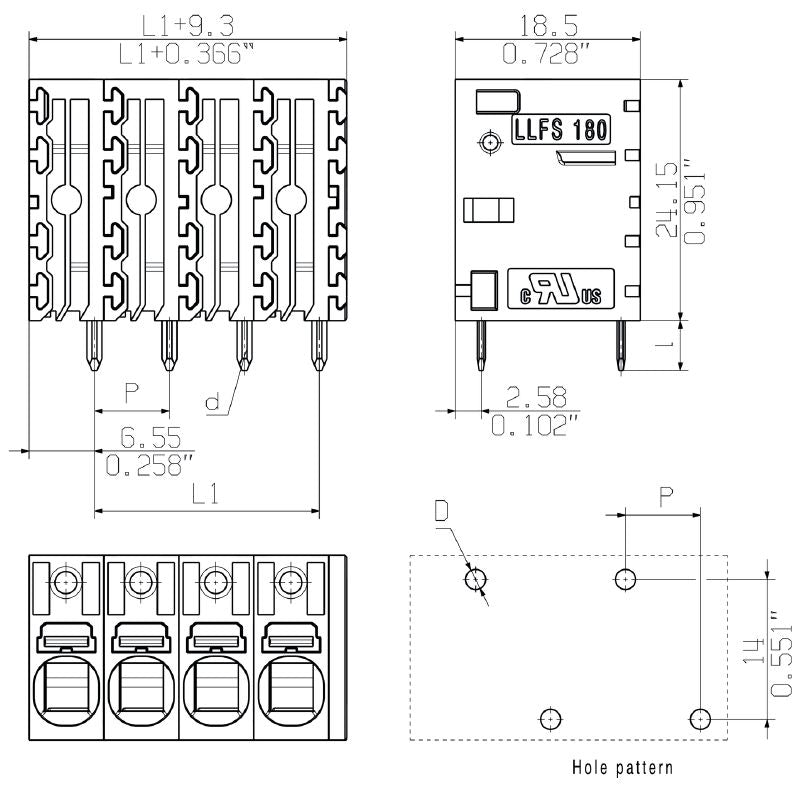 2491690000 - 9-Pole Terminal Block with 180° Outlet, PUSH IN Connection (Pack of 30)