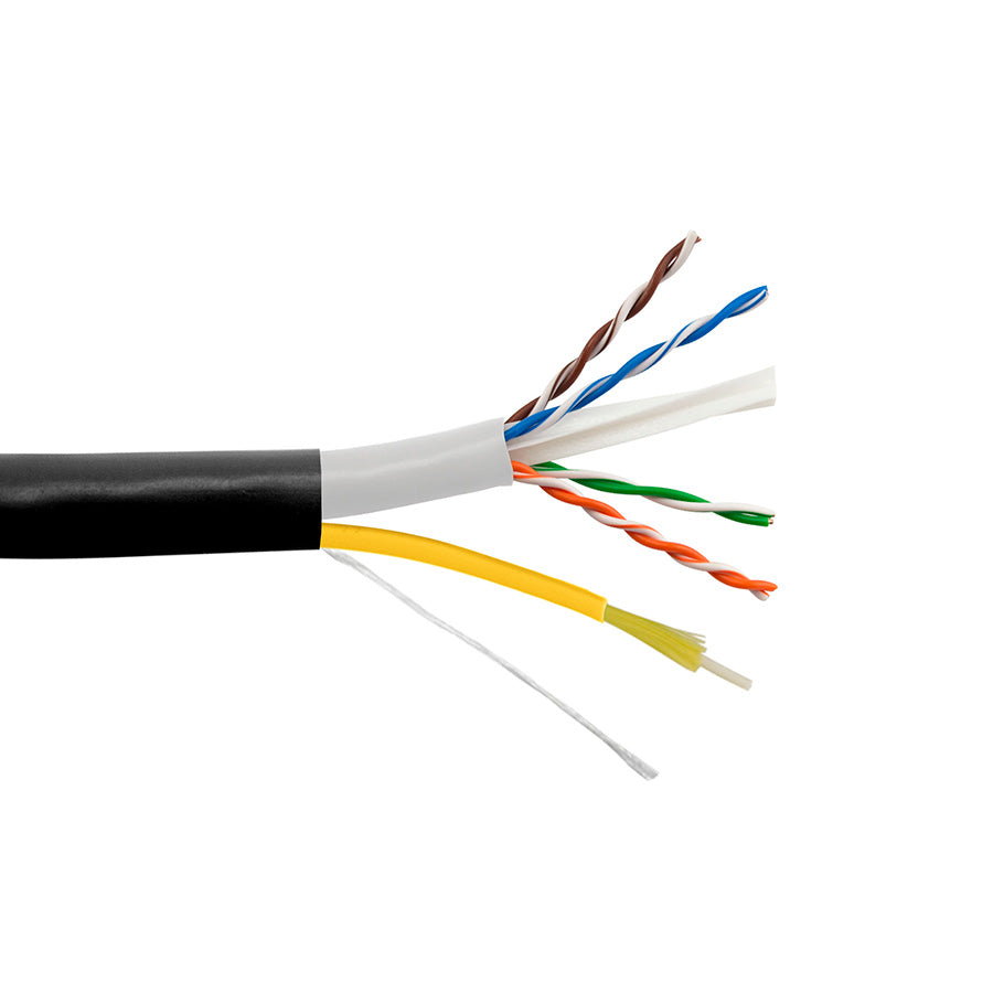 HNC-EF-1 Copper/Fiber Composite - (1) Cat6 UTP UL CMR (White) + (1) Simplex OS2 SCP EasyFiber w/Corning SMF-28 Ultra, UL OFNR (Yellow), Black Overall Jacket - 1000ft