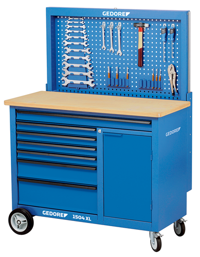 1988468 - 1.25m Steel Rolling Workbench with 7 Drawers and Beech Wood Top