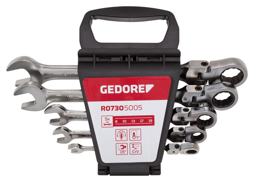 30500 - 180° Swivel Chromium Vanadium Ratchet Spanner Set, 8-19mm