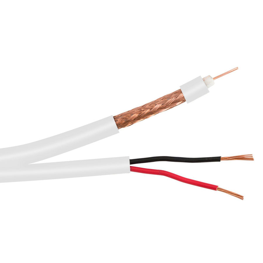 RG59/U-S-CCA-WT-5 RG59/U SIAMESE 20 AWG BC, 95% BRAID + 18/2 PWR- 500 FT SPOOL- WHITE
