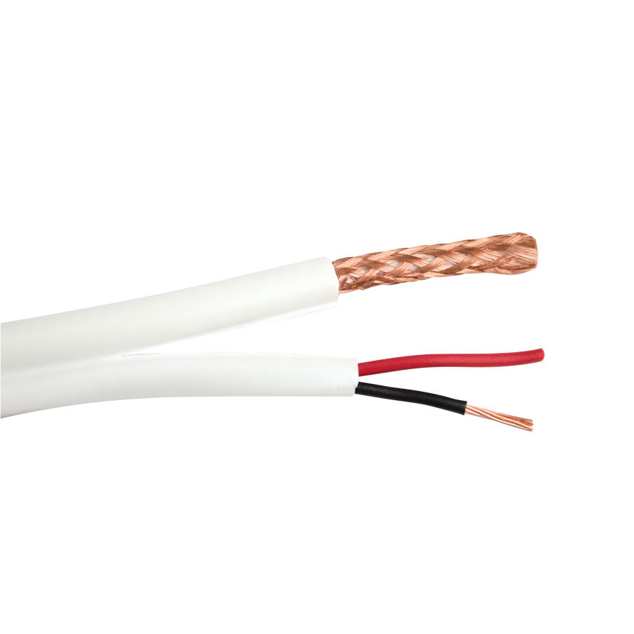 RG59/U95-S-WT-5 RG59/U SIAMESE COAX CCTV- 20 AWG BC,95% BC BRAID + 18/2 PWR- 500 FT SPOOL- WHITE