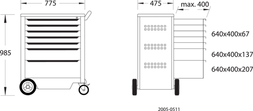 1803018 - Heavy-Duty Tool Trolley with 7 Drawers, 812mm High Storage Solution