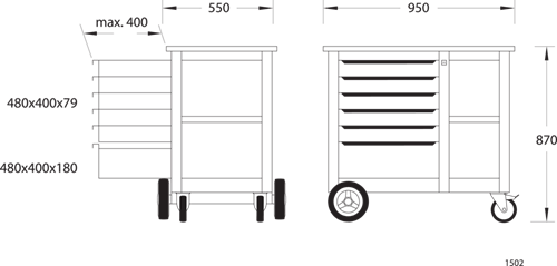 6620620 - 1000kg Rolling Workbench with 6 Drawers & Beech Wood Top