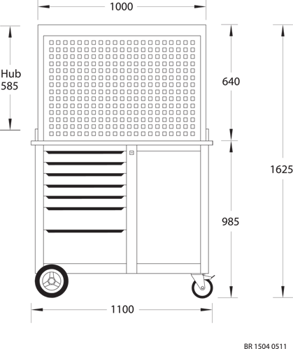 6623990 - Heavy-Duty Mobile Workbench with Beech Wood Top and Tool Hooks