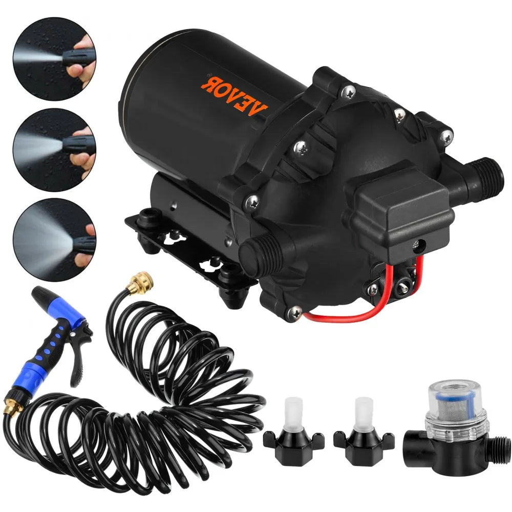 010940578135 - Self-Priming 12V Washdown Pump with 25ft Hose & Filter