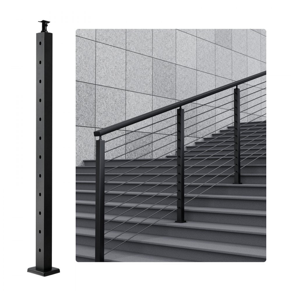 HR-006 - Durable 42" Stainless Steel Railing Post with 30° Angled Holes